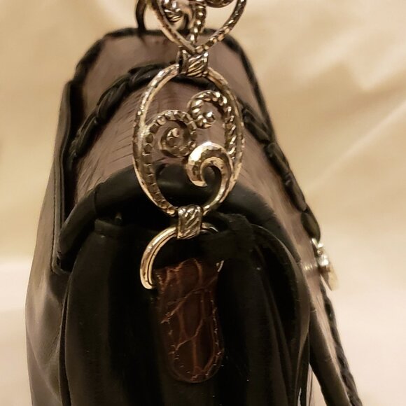 BRIGHTON Handbag/Shoulder Bag Brown Alligator Embossed Leather/Black Trim - Picture 12 of 14